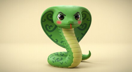 Fototapeta premium Adorable Green Cobra Cartoon Character with Expressive Eyes and Unique Markings