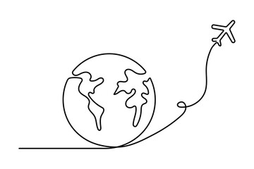 Earth globe continuous one line hand drawing of hand holding simple vector icon