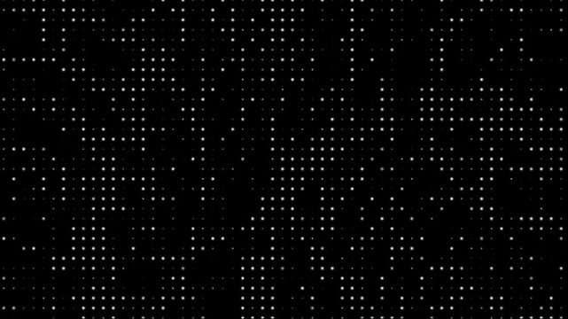 Flickering Wave Pulses Traveling Across White Dot Matrix in Concentric Rings Loop | Digital Grid Dark Background With Scattered Light Points, Pixelated Constellation, Digital Pointillism Pattern