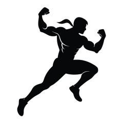 realistic silhouette of a boxer jumping vector illustration