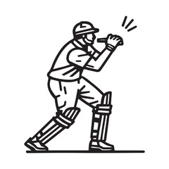 Cricket player icon set vector illustrations black and white stock photos silhouette White Background.