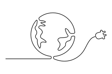 Earth globe continuous one line art drawing with isolated simple vector icon