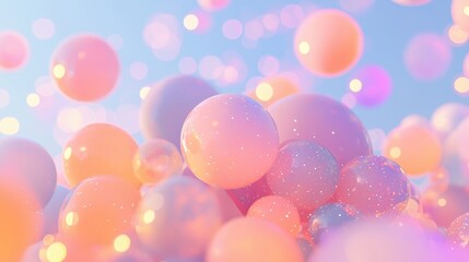 A cluster of glowing spheres in various shades of pink and orange, with a soft, dreamy atmosphere.