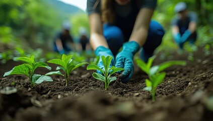People planting trees,