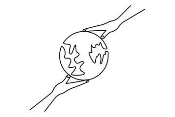 Earth globe continuous one line art drawing with isolated simple vector icon