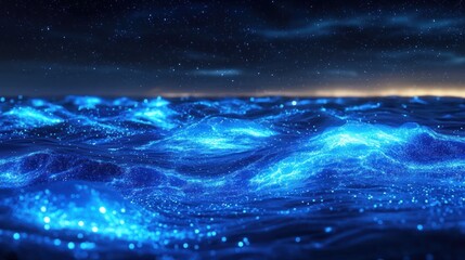 Fototapeta premium Night Ocean: A Celestial Sea of Blue Luminescence