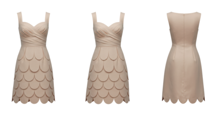 Isolated Beige Dress with Scalloped Hem