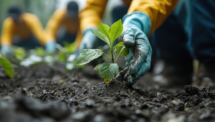 People planting trees,