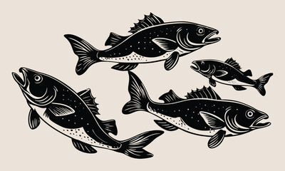 School of Black and White Fish Illustration