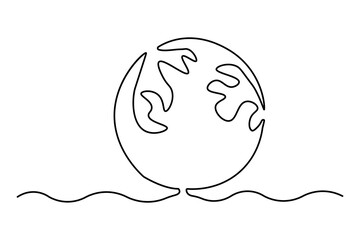 Earth globe continuous one line art with black and white background