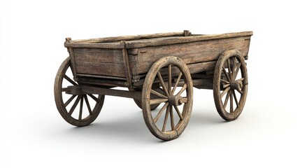 Traditional bullock cart with rustic wooden design, isolated on white background, ideal for vintage transportation concepts