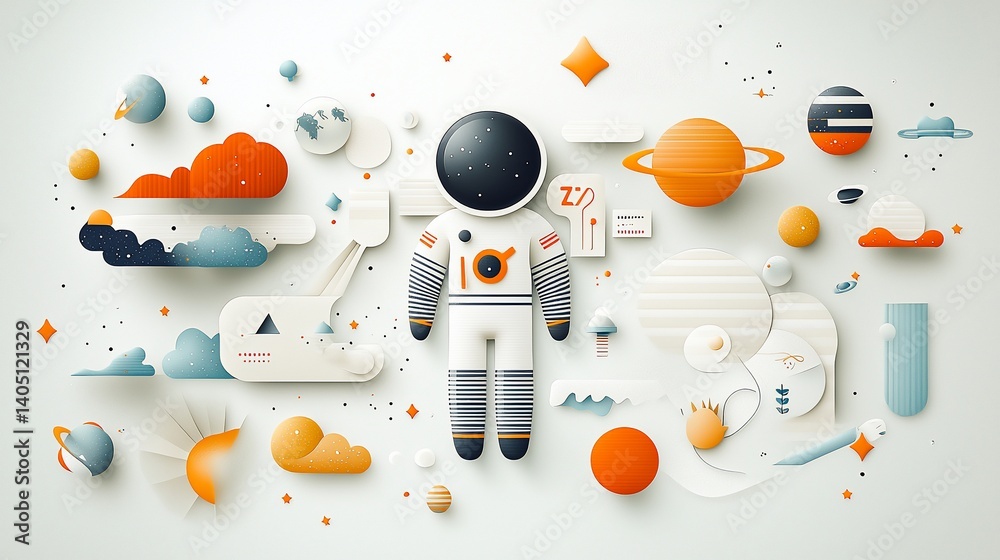 Aufkleber Astronaut surrounded by space elements in a flat design