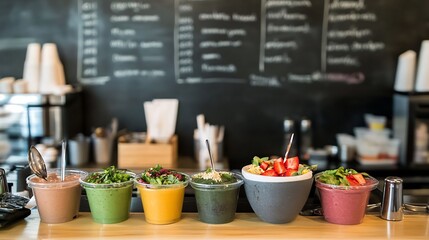Blackboard menu at a health food caf listing smoothie bowls salads and gluten free options