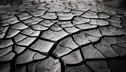 Cracks on the ground abstract background or element Black and white of cracked ground or dirt