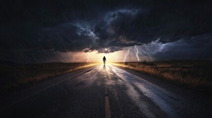 Solitary Journey Through a Stormy Landscape