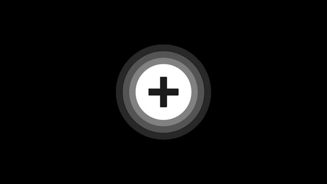 Plus icon pulse button, plus icon for website and mobile design animation on black background, glowing plus button animation, Press to plus, On black background