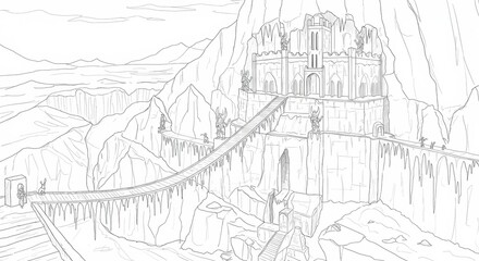 Naklejka premium Fortress Carved into a Glacier with Ice Bridges and Frost Guards