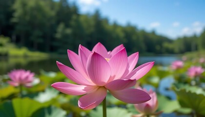 pink lotus flower at the natural pond in the forest