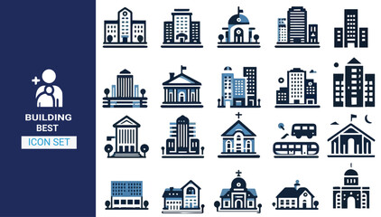 Building icon collection set. Containing design architecture, city, building, modern, urban,Factory building silhouette vector illustration, factory icon,