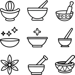 Simple Line Art Illustration of Mortar and Pestle Sets