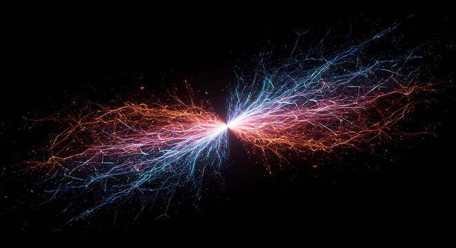 Electric Lightning Discharge with Blue and Orange Energy on Black Background