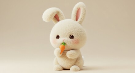 Charming Fluffy Bunny with Carrot: A Delightful Animated Character Portrait