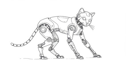 Fototapeta premium Robotic Cat with Hydraulic Legs Cleaning Itself