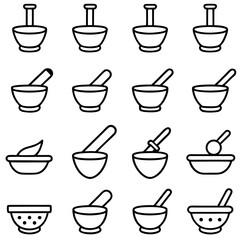 Simple Line Art Illustration of Mortar and Pestle Sets