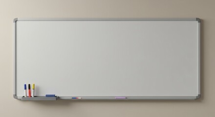Clean white board with markers and eraser for classroom and office use