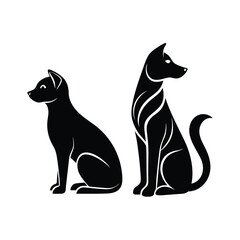 Black Silhouette Design of Dog and Cat Minimal