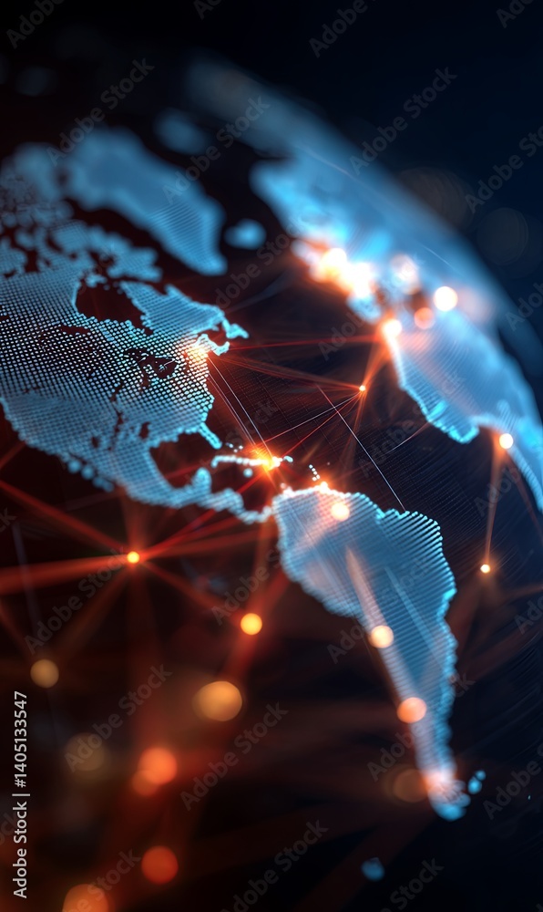 Poster visual representation of global connections with illuminated networks