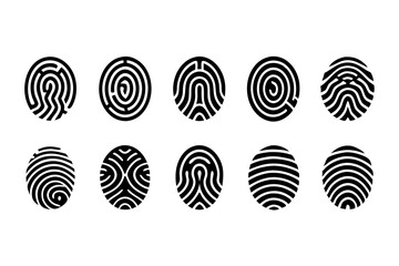 Fingerprint Icons Vector Set – Unique Black Fingerprint Patterns for Security and Identity Design