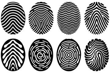 Fingerprint Icons Vector Set – Unique Black Fingerprint Patterns for Security and Identity Design