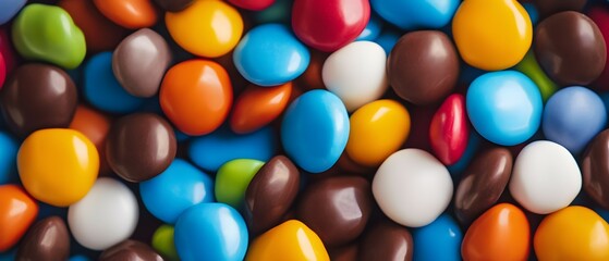 Fototapeta premium A close-up of many colorful candy coated chocolate pieces filling the frame.