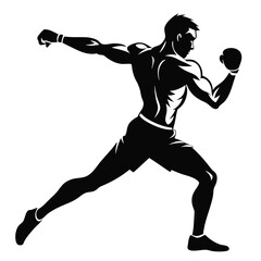 realistic silhouette of a boxer doing warm-up arm swings, full motion posture vector illustration