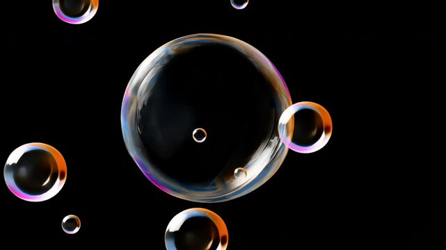 Transparent soap bubbles animated overlay, transparent 4K video, alpha channel, ProRes 4444