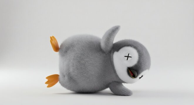 Whimsical Fuzzball: A Cheerful Cartoon Penguin Character with Unique Expressions