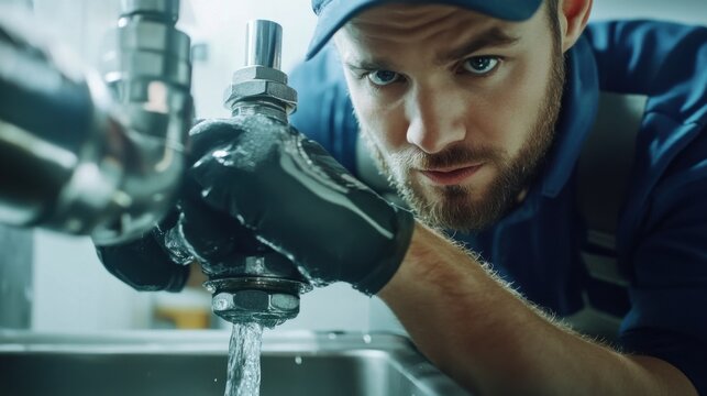 Plumber sealing a leaking pipe joint. Featuring plumbing repairs and leak prevention