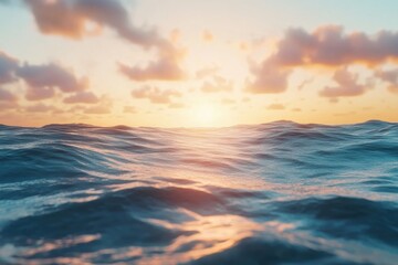 Fototapeta premium Tranquil ocean sunset vista, bathed in golden light.