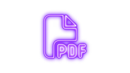 Neon file pdf icon purple color glow with transparent background