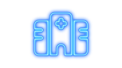 Neon hospital icon blue color glow with transparent background
