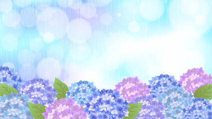 紫陽花と雨の背景フレーム　Rain flour frame background © erink stock