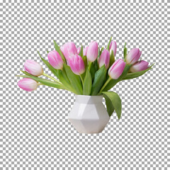 Fresh pink tulip flowers bouquet, Pink Tulips in White Mug - Perfect for Spring and Summer Decor on transparent background, png, psd
