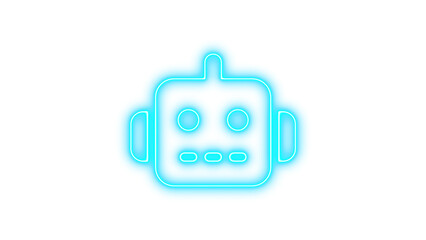 Neon robot icon cyan color glow with transparent background