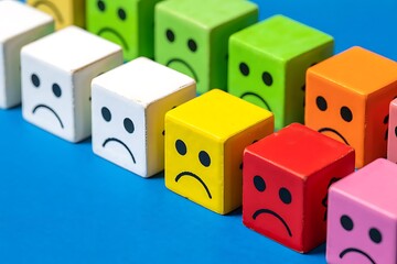  Toxic environment Concept, Blocks with faces crumble, and the unfortunate ones leave the line. Falling popularity