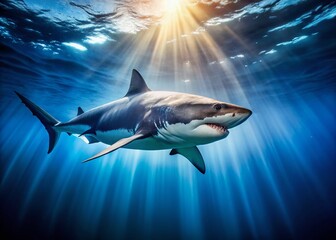 Fototapeta premium Majestic Great White Shark Underwater, Ocean Wildlife Stock Photo