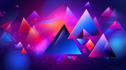 Futuristic abstract triangle shapes with gradient glowing rainbow colors, perfect for modern digital displays and presentations.

