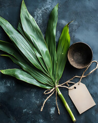 Tropical palm leaves and bowl
