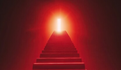 Fototapeta premium Red glowing steps to a bright light