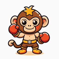 Cartoon Monkey Boxer Ready To Fight Wearing Boxing Gloves And Star Hair Accessory